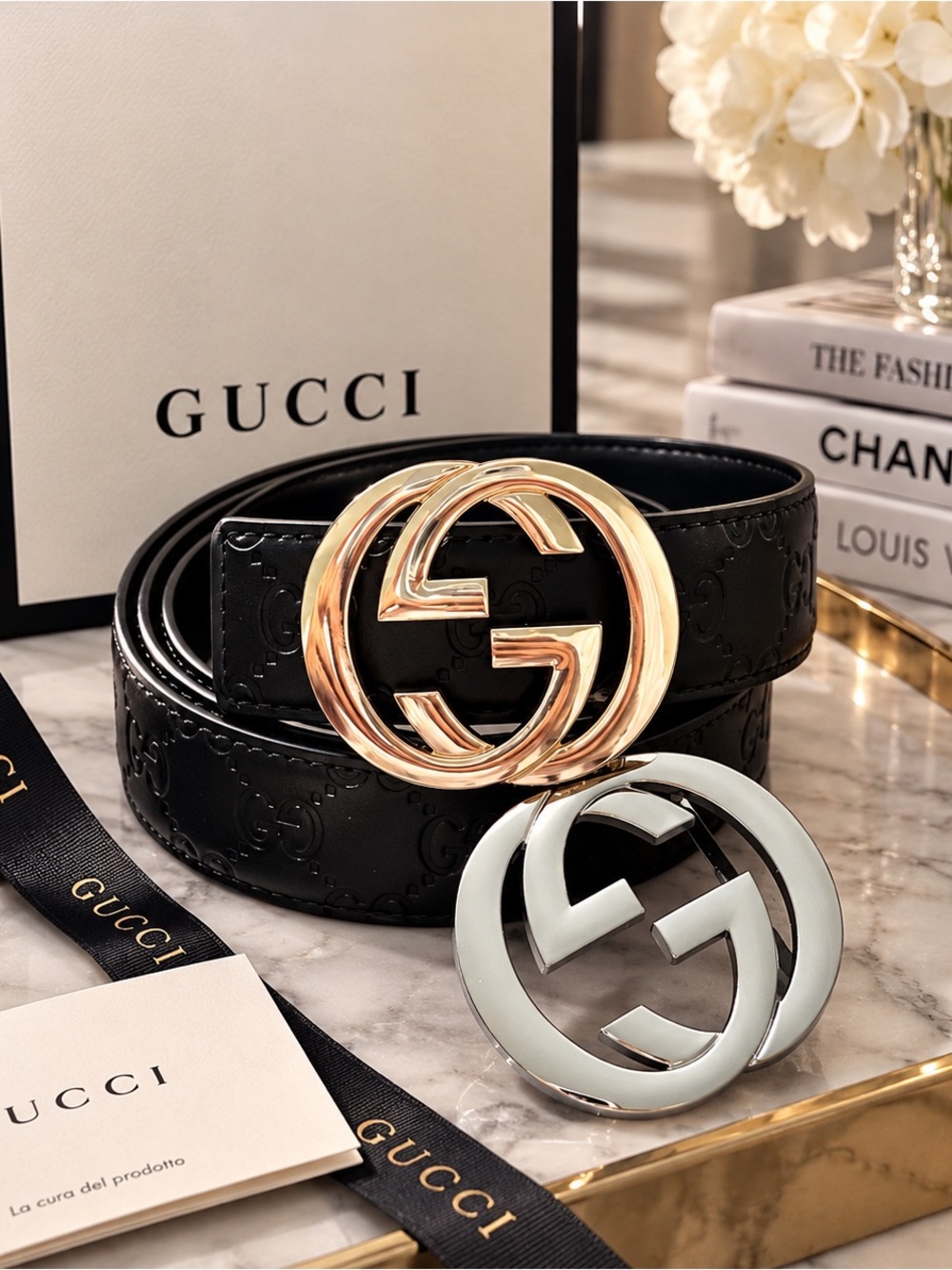🖤 New Black Belt with Interchangeable Gold & Silver Buckles